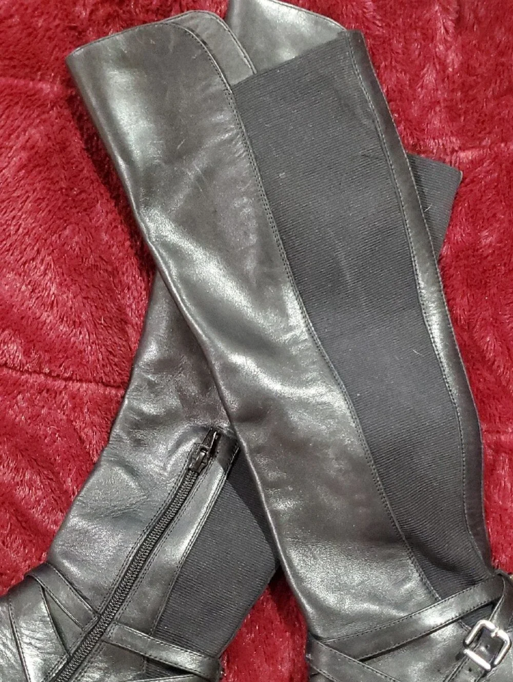 ANTONIO MELANI Black Knee Riding Boots with Buckle Accent